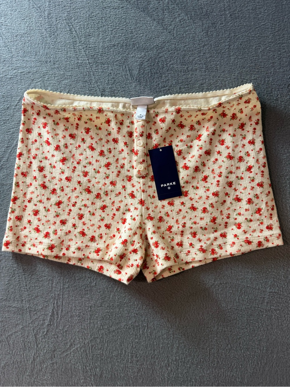 Parke - Cream Shorts with Red Floral Print